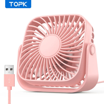 Ventilador USB Portátil TOPK 4” – Mini, Silencioso, 3 Velocidades y Giro 360°