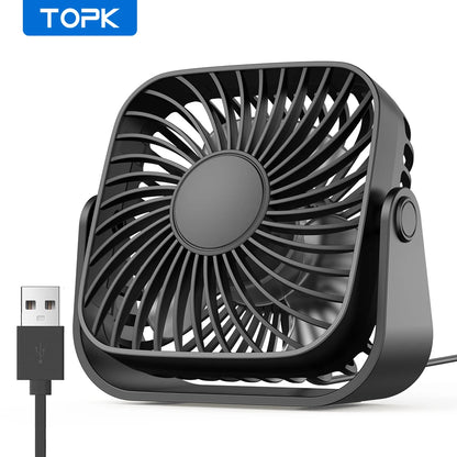 Ventilador USB Portátil TOPK 4” – Mini, Silencioso, 3 Velocidades y Giro 360°