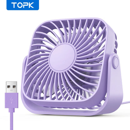 Ventilador USB Portátil TOPK 4” – Mini, Silencioso, 3 Velocidades y Giro 360°