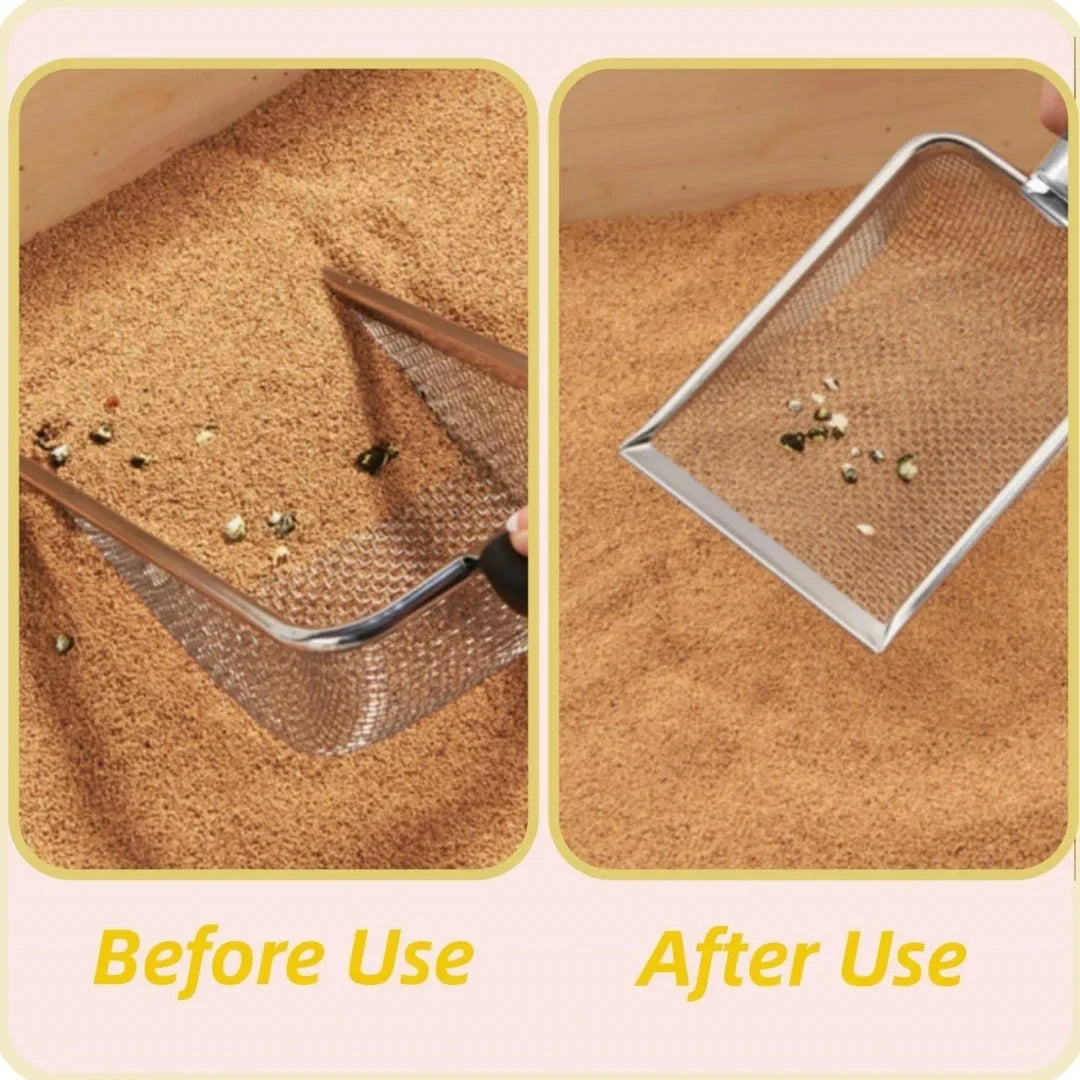 Pala para Arena de Gato de Acero Inoxidable | Resistente, Ergonómica y Fácil de Limpiar