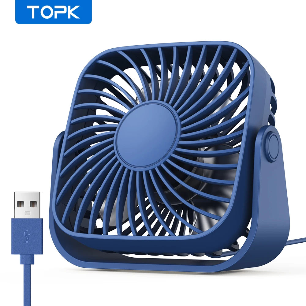 Ventilador USB Portátil TOPK 4” – Mini, Silencioso, 3 Velocidades y Giro 360°